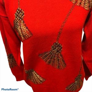 Victoria Harbour Womans Vintage Red Embellished Christmas Sweater Small